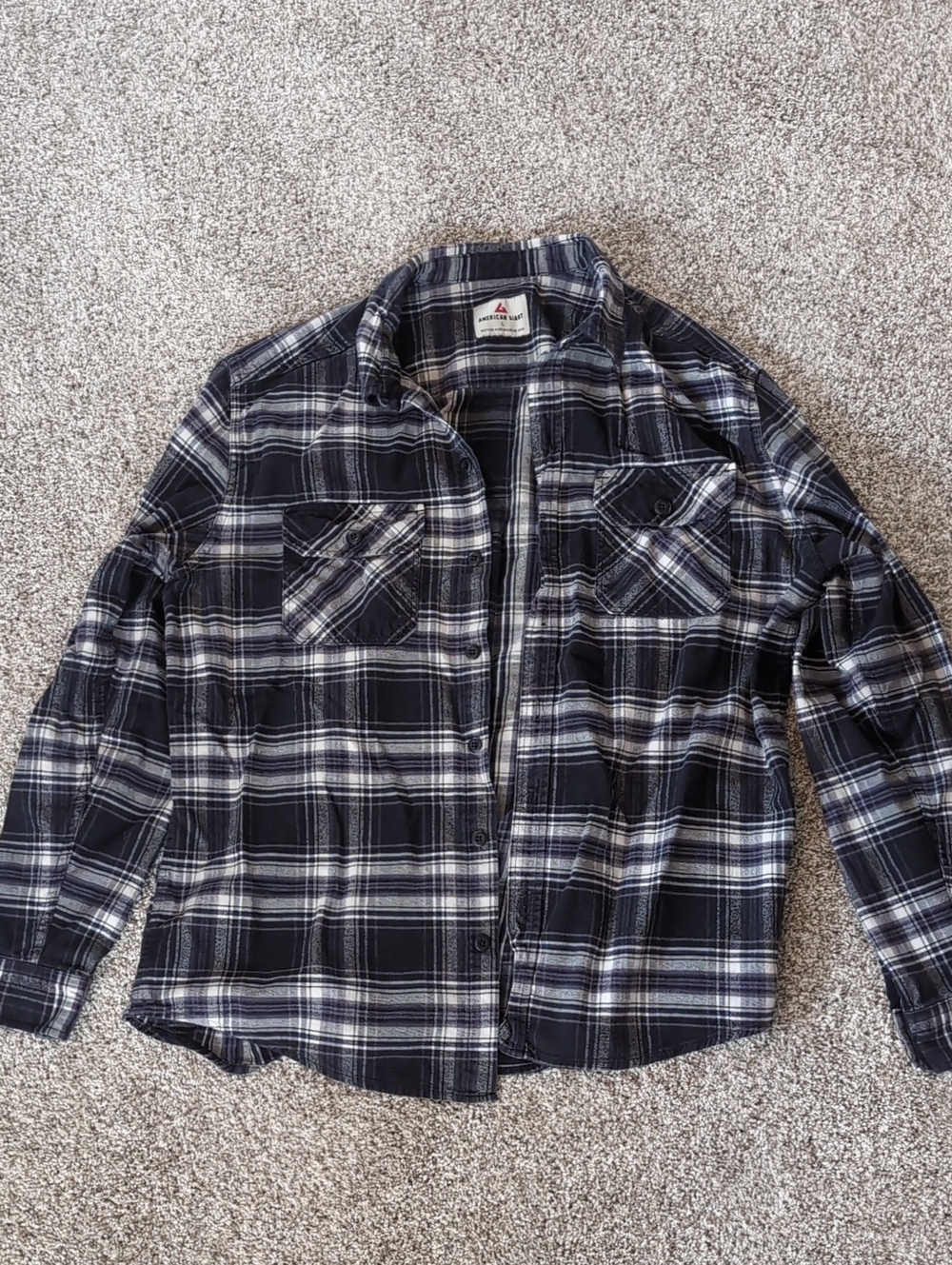 American Giant Men's Yarn-Dyed Flannel Shirt Black And White Size Large